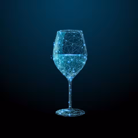 An abstract glass of wine consisting of points, lines, and shapes.
