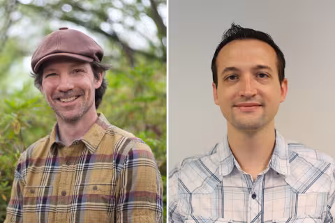 Mechanical Engineering and Biological Sciences Associate Professor Gregory Sawicki (left) and Mechanical Engineering Associate Professor Aaron Young.