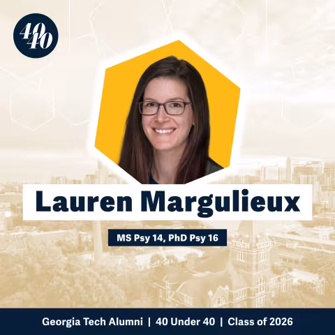 Headshot of Lauren Margulieux with a faded background showing Georgia Tech's campus
